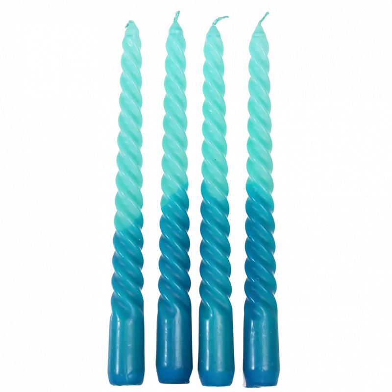 Dip Dye Spiral Candles (set Of 4) - Blue