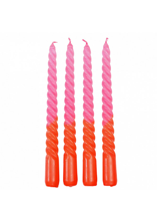 Dip Dye Spiral Candles (set Of 4) - Pink