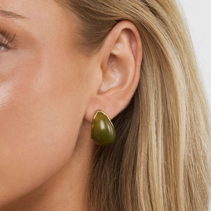 Carin - Green Resin Hoop Earrings