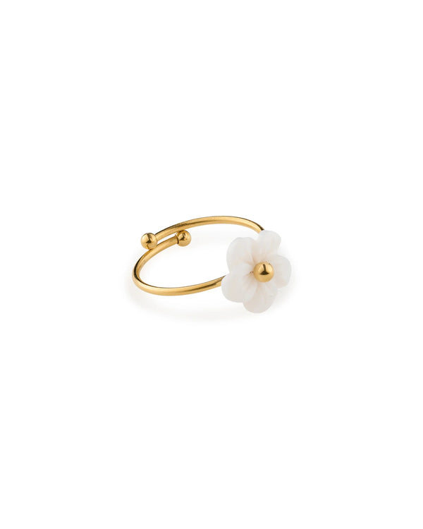 Ellen - White Flower Ring Adjustable Stainless Steel