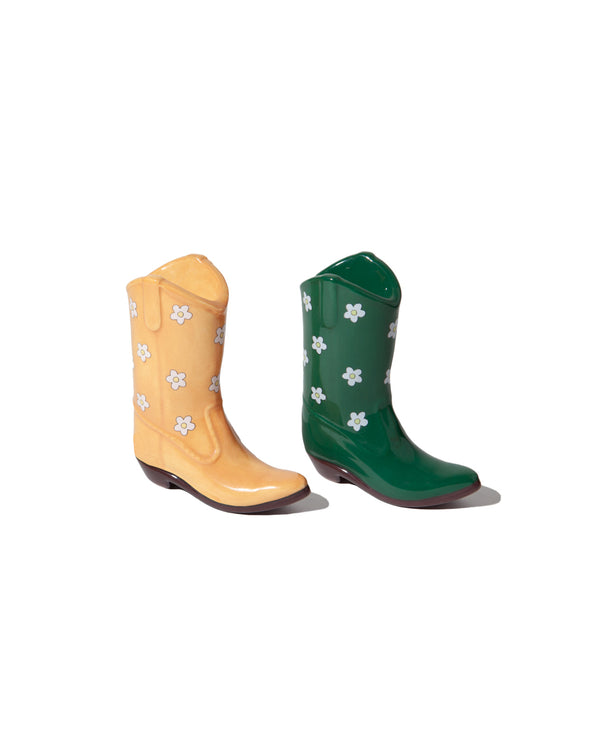 Rodeo Cowboy Boot Salt & Pepper Shakers - Orange/Green