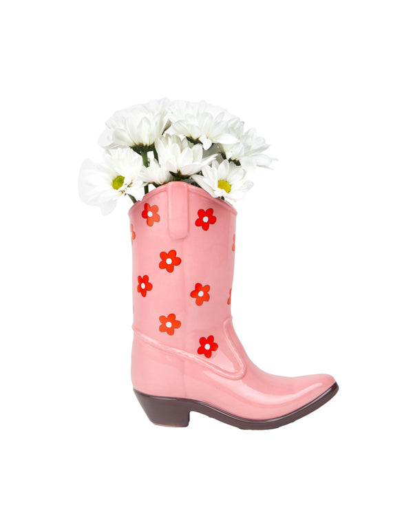 Rodeo Cowboy Boot Vase - Pink