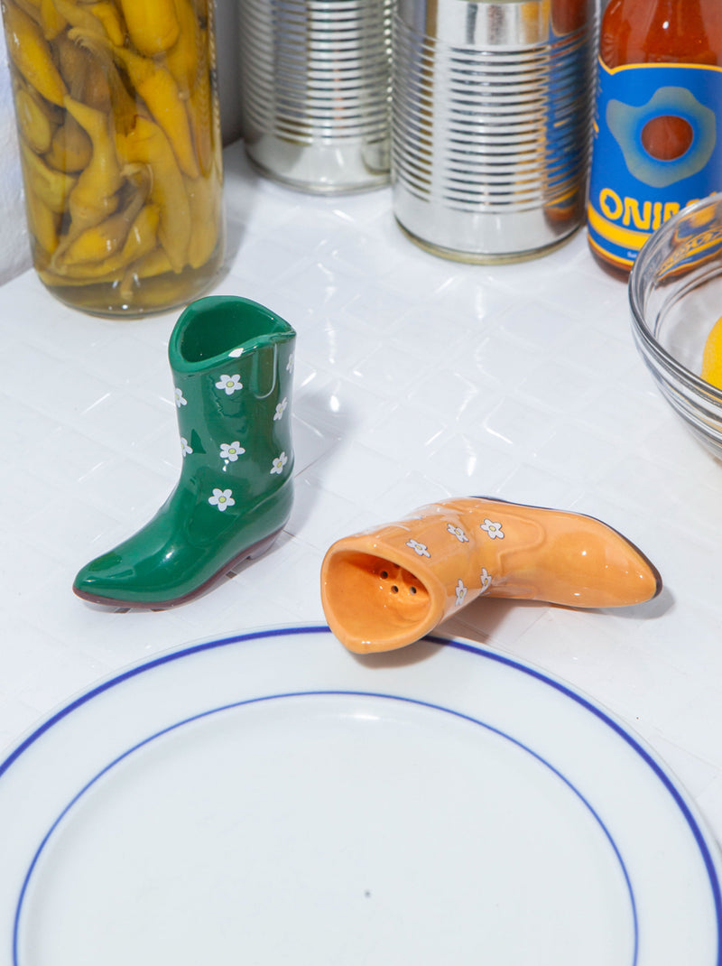 Rodeo Cowboy Boot Salt & Pepper Shakers - Orange/Green