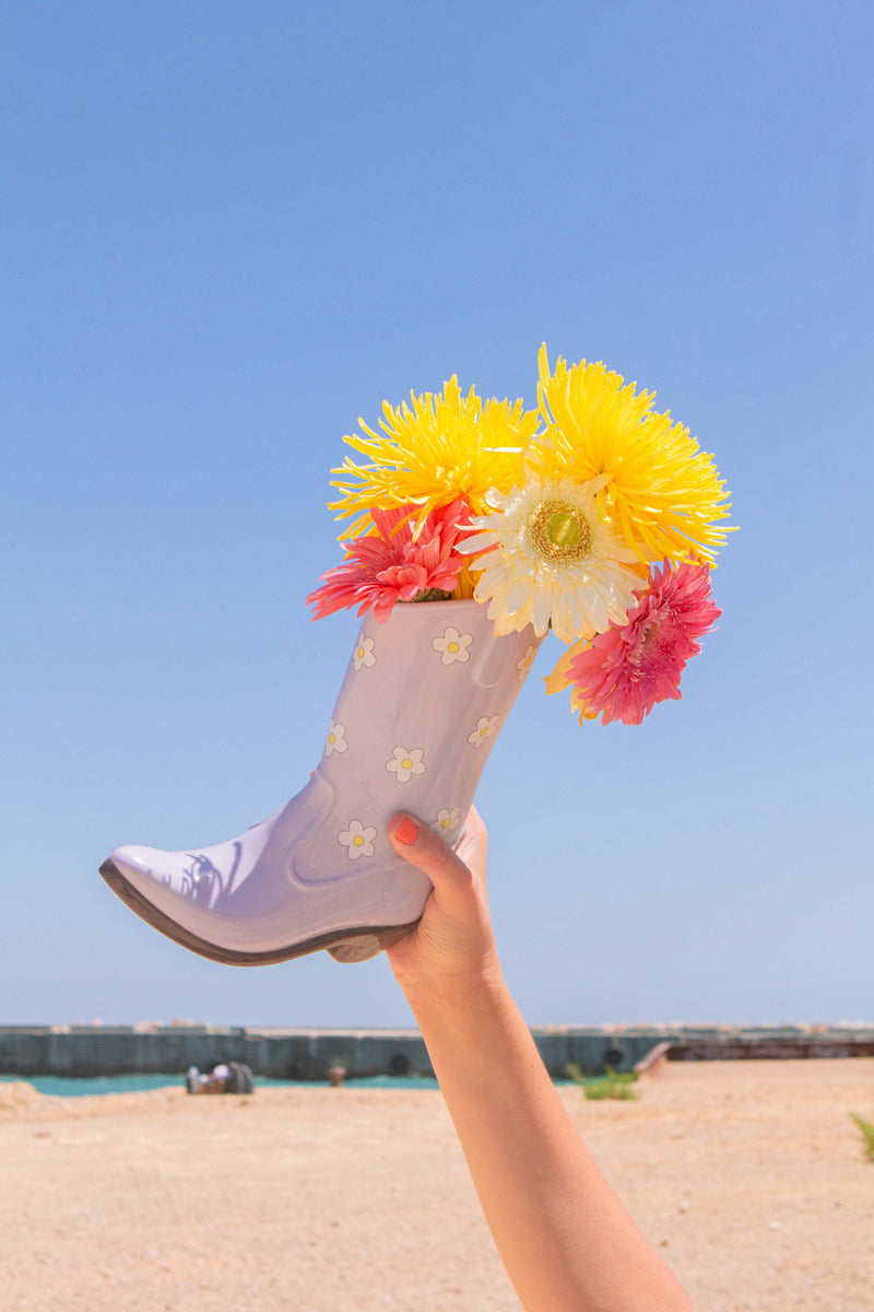 Rodeo Cowboy Boot Vase - Lilac