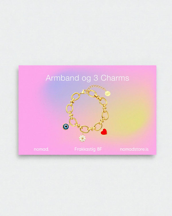 Charm Bar Gjafakort - Armband + 3 charms