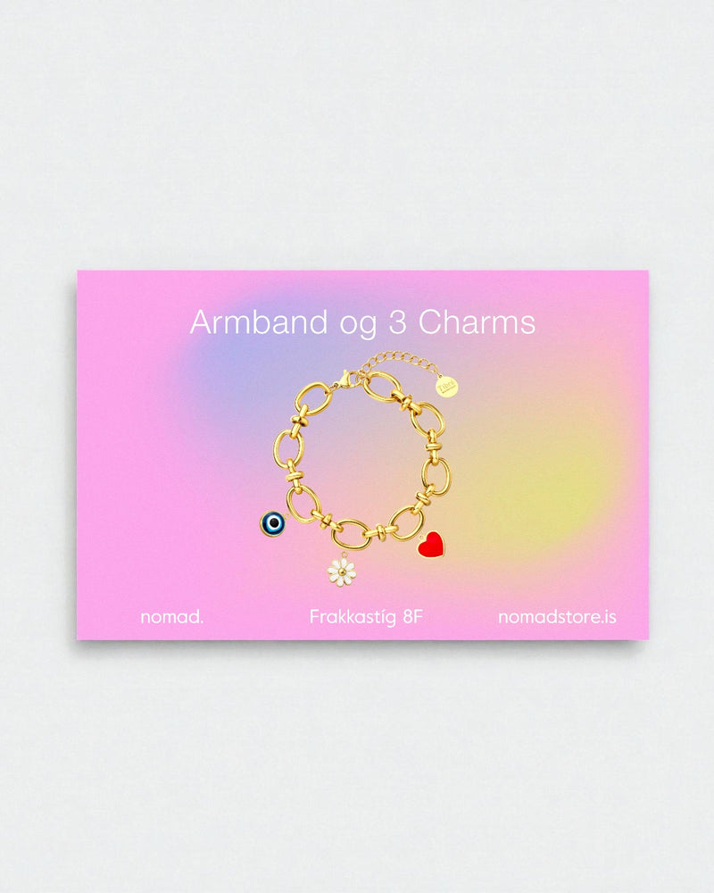 Charm Bar Gjafakort - Armband + 3 charms