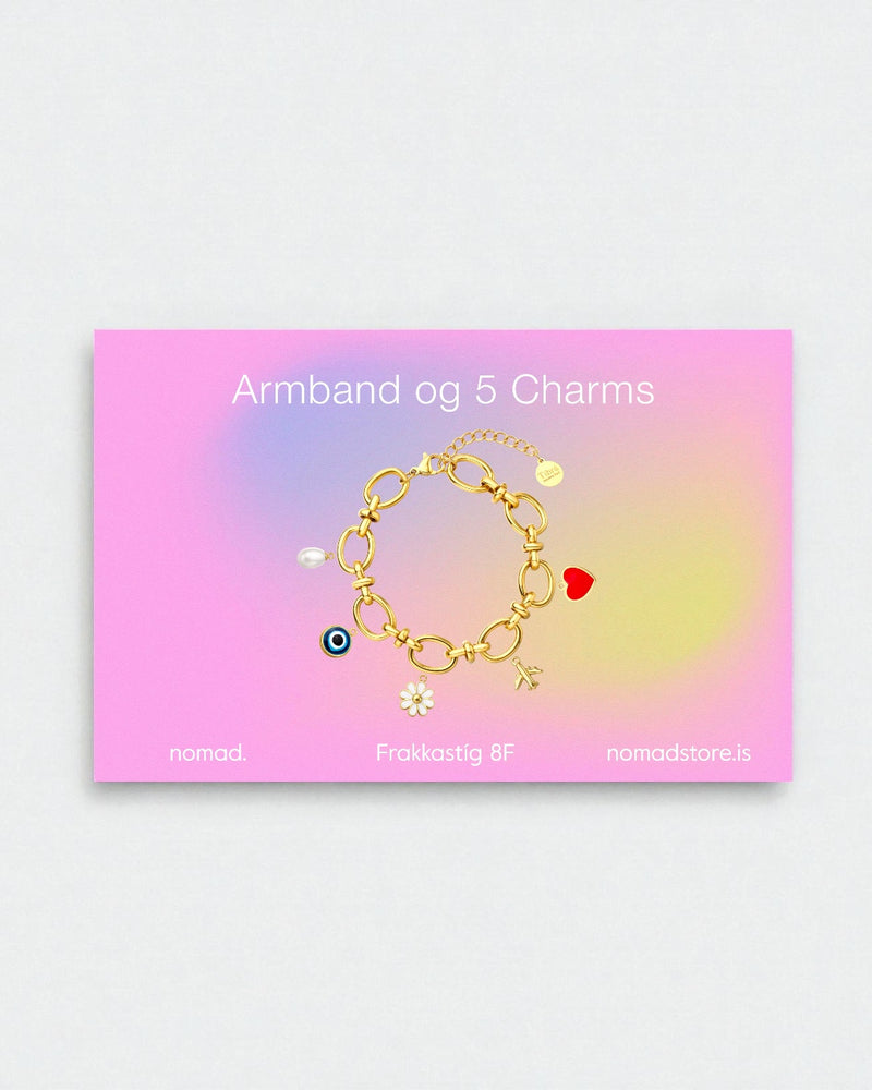 Charm Bar Gjafakort - Armband + 5 charms