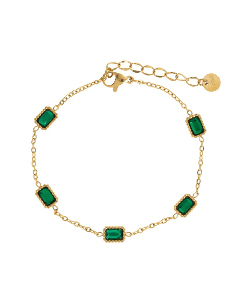 Isla - Green Rectangular Crystal Chain Bracelet Stainless Steel