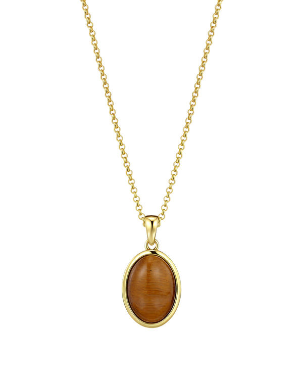 Oval Stone Necklace - Tiger Eye
