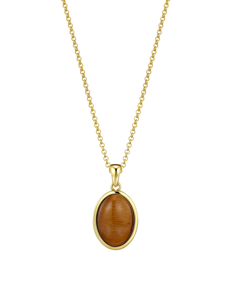 Oval Stone Necklace - Tiger Eye