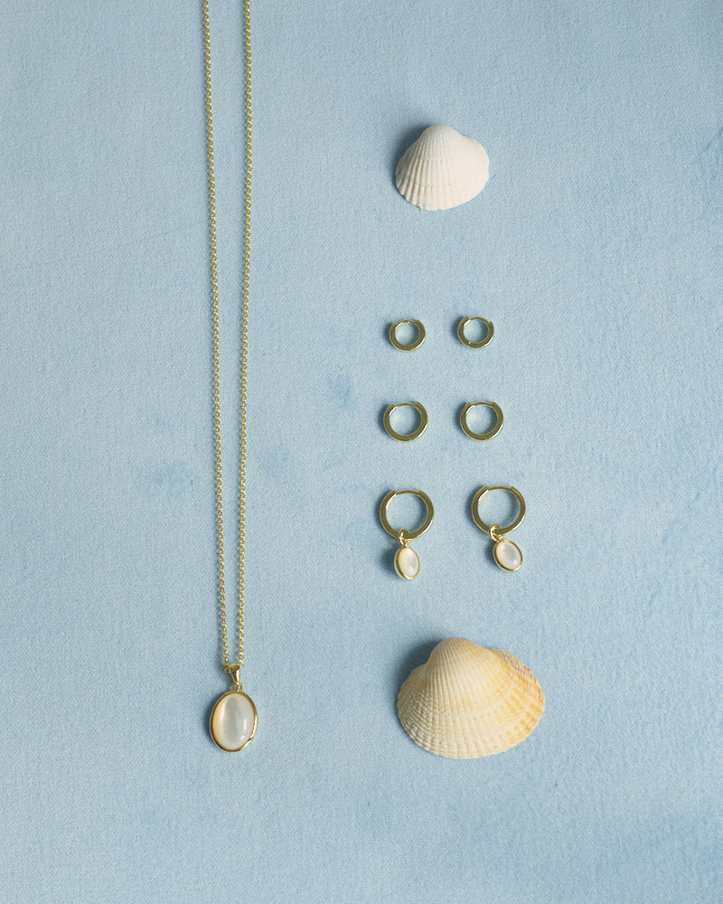 Charm Huggies + Oval Pendant Mother of Pearl