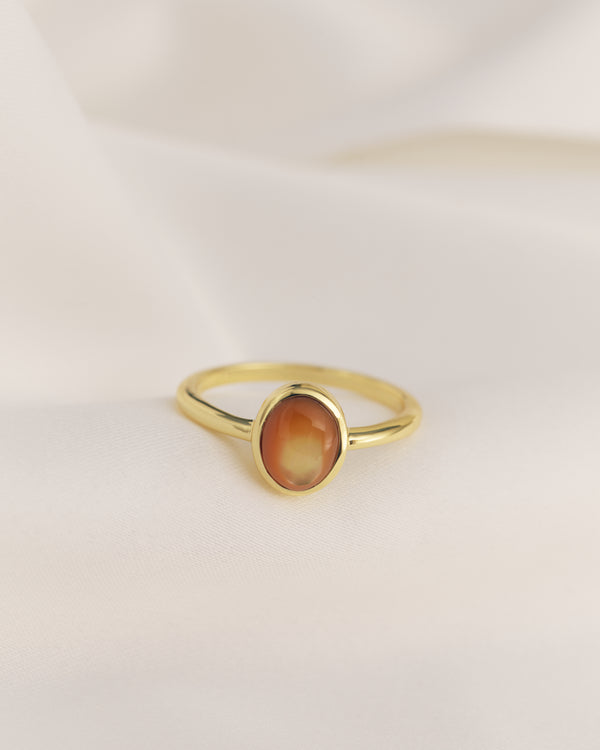 Oval Stone Ring - Silver Silk Shell