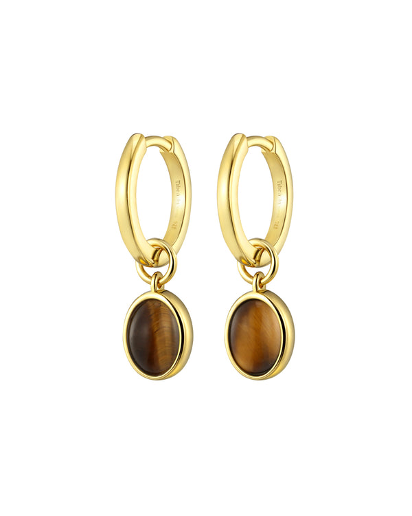 Charm Huggies + Oval pendant Tiger Eye