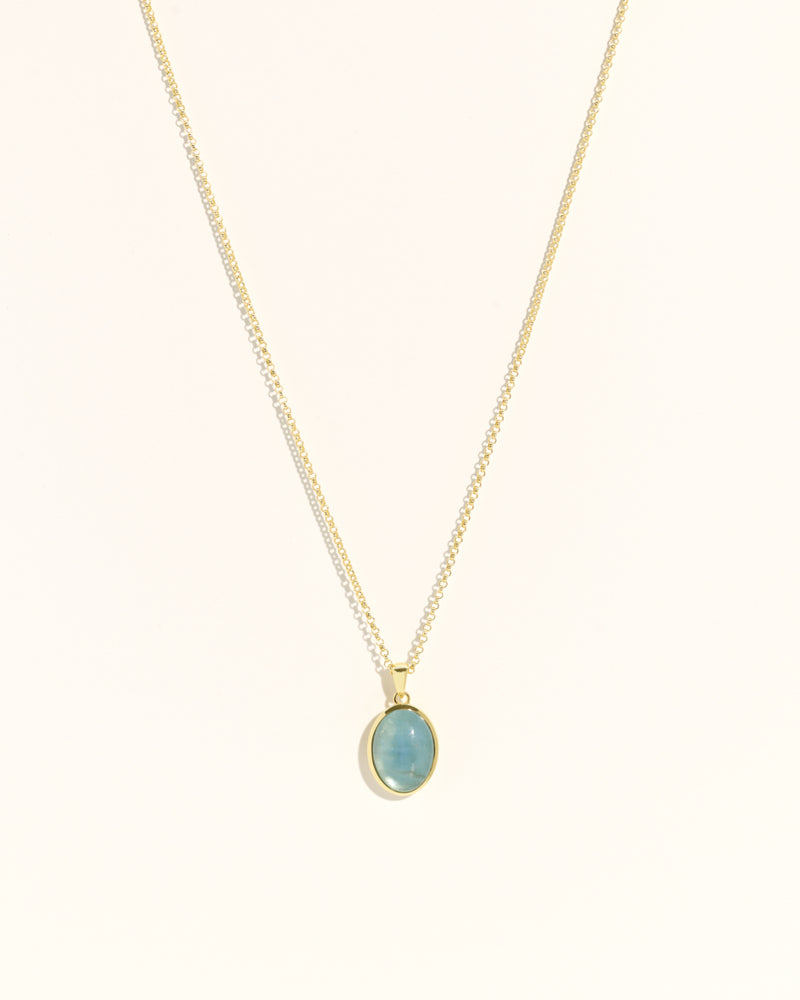 Oval Stone Necklace - Aquamarine