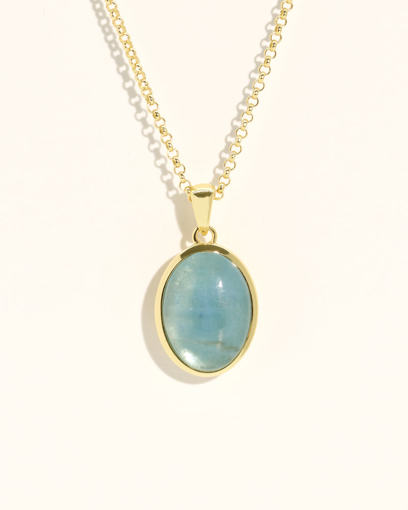 Oval Stone Necklace - Aquamarine