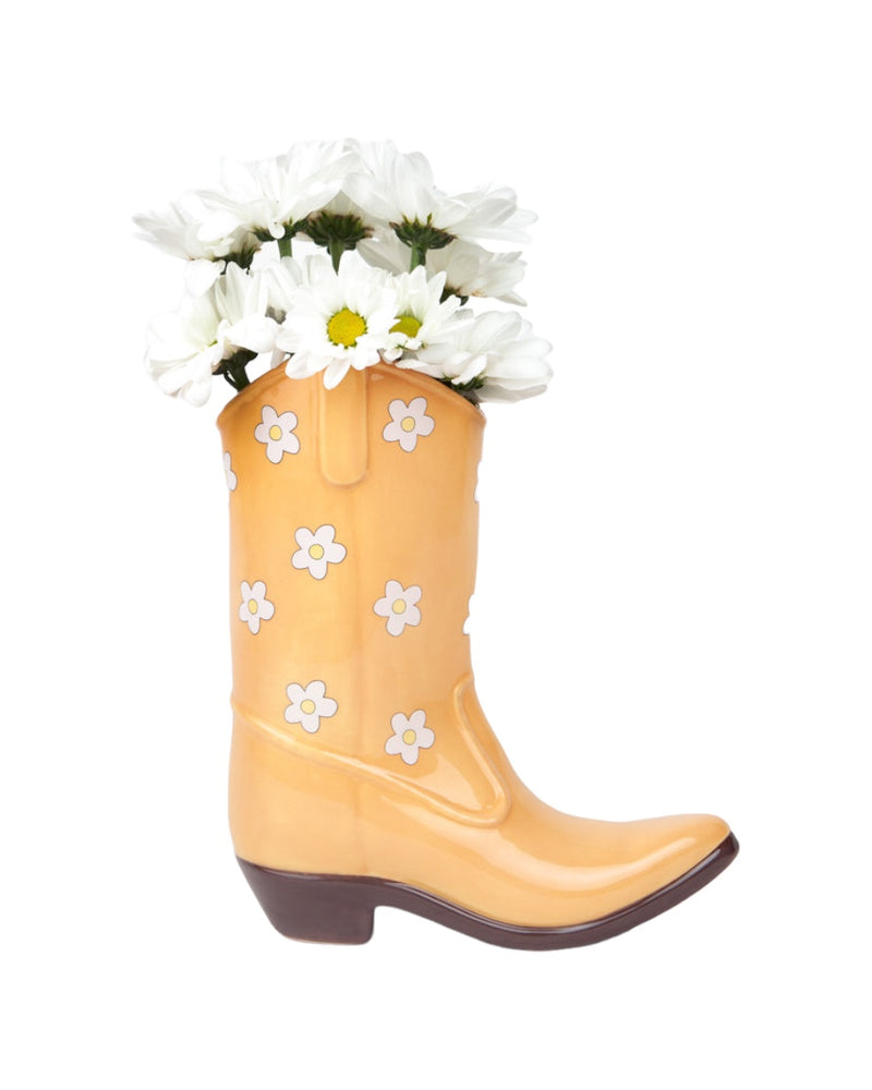 Rodeo Cowboy Boot Vase - Yellow