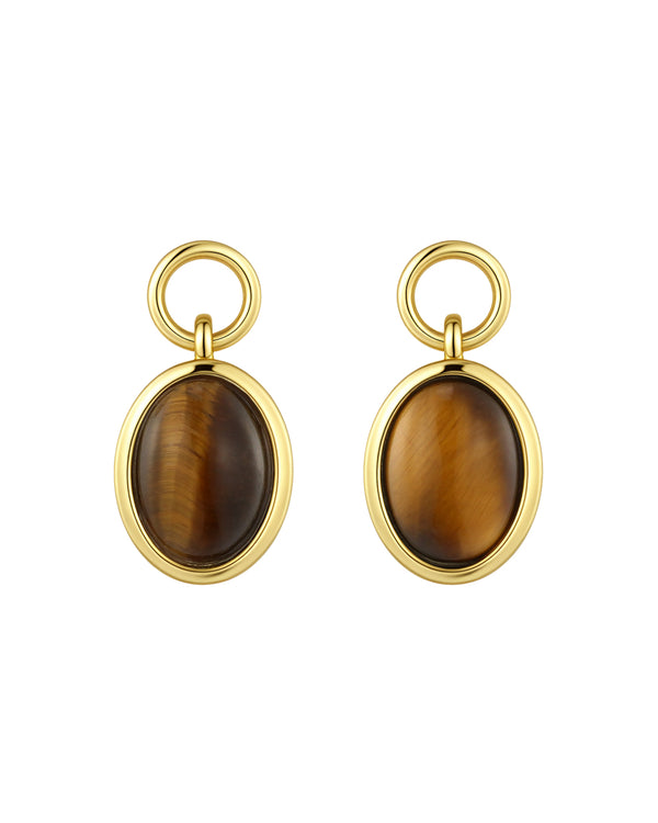 Charm Huggies + Oval pendant Tiger Eye