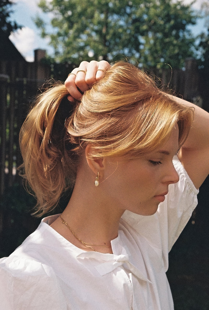 Charm Huggies + Oval Pendant Mother of Pearl