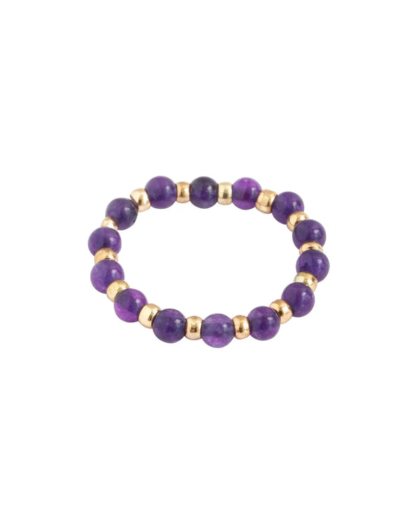 Stone and Bead Ring - Violet Amethyst